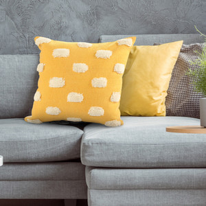 20" X 20" Yellow And White 100% Cotton Zippered Pillow - 606114696230