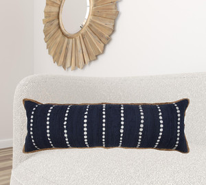 Homeroots Home Decor 14 X 36 Inches Blue and Beige Striped Cotton Blend Zippered Pillow