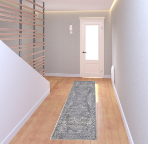 8' Gray Floral Power Loom Distressed Washable Runner Rug - 606114712923