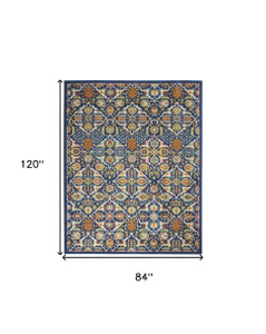 Homeroots Home Decor 7' X 10' Blue Floral Power Loom Area Rug