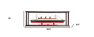 16" Black and Red RMS Queen Mary Medium Display Case Boat Hand Painted Decorative Boat - 606114760511