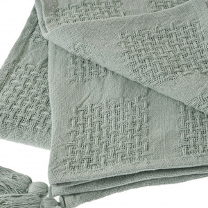 50" X 60" Green Woven Cotton Throw Blanket with Tassels