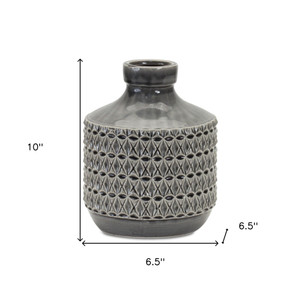 10" Gray Geometric Bud Terracotta Table Vase