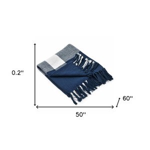 Blue and White Woven Cotton Checkered Throw Blanket - 606114788577
