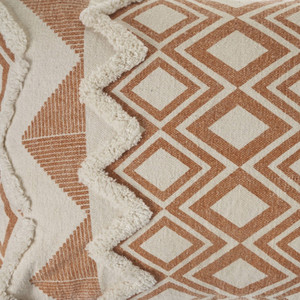 14" X 36" Orange And Cream 100% Cotton Geometric Zippered Pillow - 606114697251
