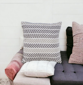 Set of Four 18" X 18" Gray Beach Chevron Cotton Zippered Pillow - 606114805908