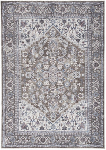 6' x 9' Gray Ivory and Blue Floral Distressed Washable Area Rug - 606114756996