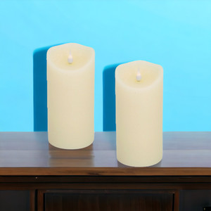 Set of Two Beige Flameless Pillar Candle Wax