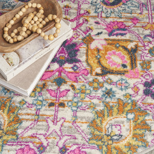 4' Gray Round Floral Power Loom Area Rug - 606114712961