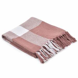 Pink Woven Cotton Checkered Throw Blanket - 606114788591