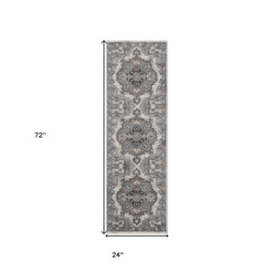 2' X 6' Gray and Beige Medallion Power Loom Runner Rug - 606114887546