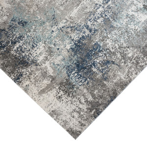 8' Ivory Blue And Gray Abstract Runner Rug