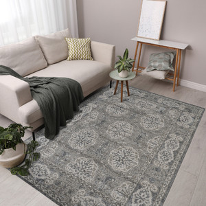 4' X 6' Charcoal and Gray Medallion Power Loom Area Rug