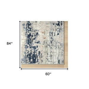 5' X 7' Beige Cream Blue And Gray Abstract Stain Resistant Area Rug - 606114689225