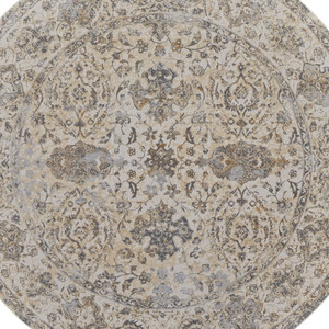 8' Brown and Ivory Round Oriental Power Loom Distressed Area Rug - 606114916666