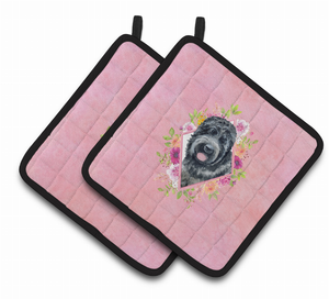 Dogs and Flowers Pair of Pot Holders - 194030078174