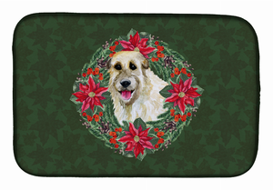 Poinsettia Wreath Dog on Dish Drying Mat - 652259253326