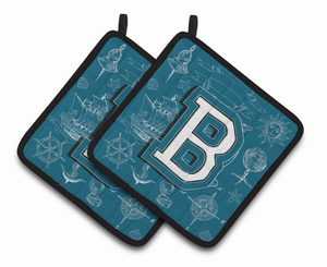 Monogram Sea Doodles Pair of Pot Holders - 638508385406