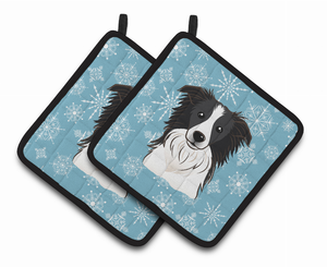 Snowflake and Dog Art Pair of Pot Holders - 638508388353