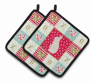Rabbit XOXO on Pair of Pot Holders - 194030131954