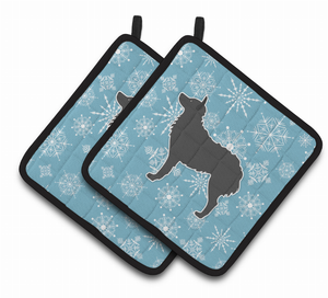 Snowflake and Dog Art Pair of Pot Holders - 638508525048