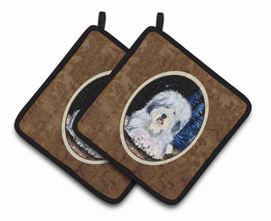 Starry Night Old English Sheepdog Pair of Pot Holders - 638508360441