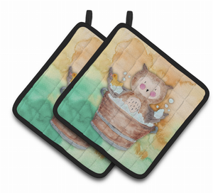 Animal Bathing Watercolor Pair of Pot Holders - 638508838667