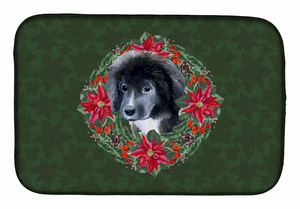 Poinsettia Wreath Dog on Dish Drying Mat - 652259253616