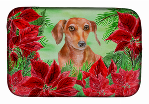 Poinsettias Dog on Dish Drying Mat - 652259252831