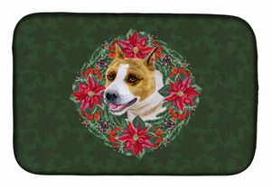Poinsettia Wreath Dog on Dish Drying Mat - 652259253067