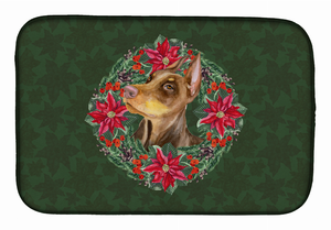 Poinsettia Wreath Dog on Dish Drying Mat - 652259253715
