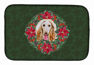 Poinsettia Wreath Dog on Dish Drying Mat - 652259253647