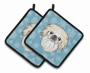 Snowflake and Dog Art Pair of Pot Holders - 638508388551