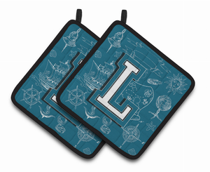 Monogram Sea Doodles Pair of Pot Holders - 638508385505