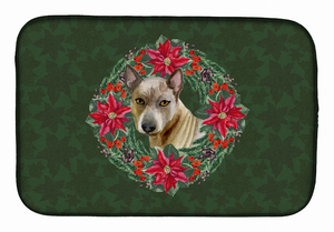 Poinsettia Wreath Dog on Dish Drying Mat - 652259253425