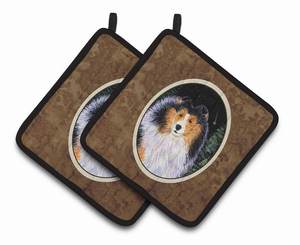 Starry Night Collie Pair of Pot Holders - 638508361103