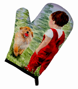 Little Boy with his  Golden Retriever Oven Mitt - 638508499110