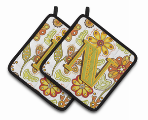 Monogram Floral Pair of Pot Holders - 638508386557