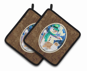 Snowman with Australian Shepherd Pair of Pot Holders - 638508367631
