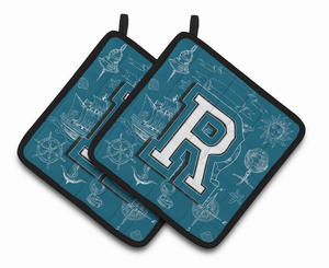Monogram Sea Doodles Pair of Pot Holders - 638508385567
