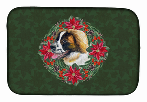Poinsettia Wreath Dog on Dish Drying Mat - 652259253418