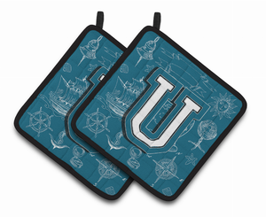 Monogram Sea Doodles Pair of Pot Holders - 638508385598