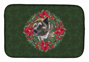 Poinsettia Wreath Dog on Dish Drying Mat - 652259253319