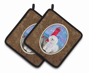 Lighthouse with Bichon Frise Pair of Pot Holders - 638508366023