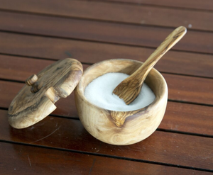 Olive wood honey pot jar with dipper stick spoon - 708325159600