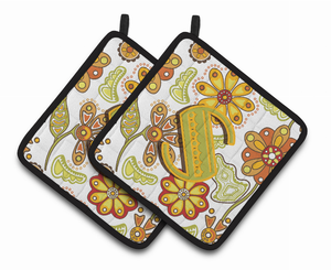 Monogram Floral Pair of Pot Holders - 638508386601