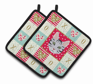 Cat Portrait XOXO on Pair of Pot Holders - 194030119136