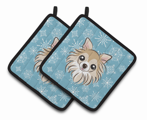 Snowflake and Dog Art Pair of Pot Holders - 638508388254