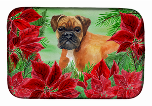 Poinsettias Dog on Dish Drying Mat - 652259252176
