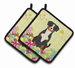 Easter Eggs Dog Pair of Pot Holders - 638508766281